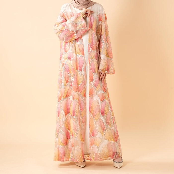 Petal Glow Hand-Embroidered Open Abaya — Secret Garden Series (MOA295)