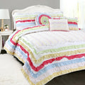 Petri Ruffle Lace Cotton Reversible Quilt Bedding Set