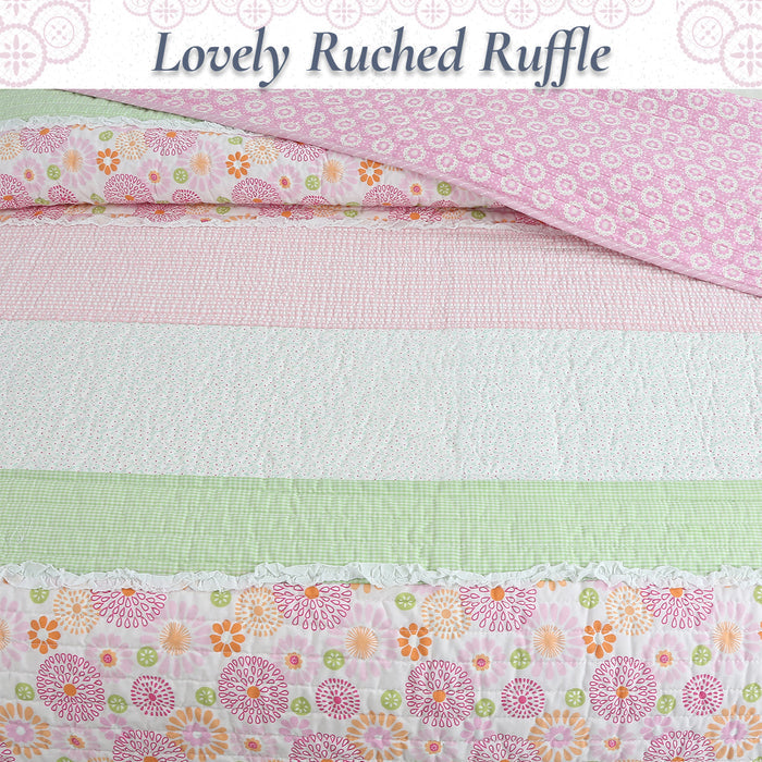 Pink Floral Whimsy - Cotton Quilt Bedding Set