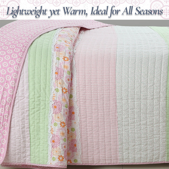 Pink Floral Whimsy - Cotton Quilt Bedding Set