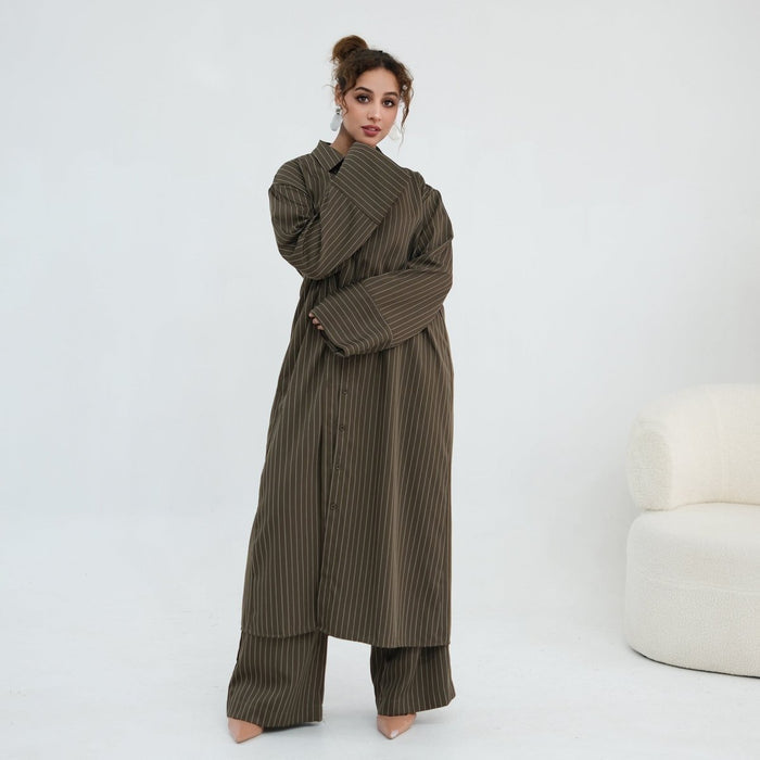 Pinstripe Oversized Shirt & Wide-Leg Trouser Set(MS452)