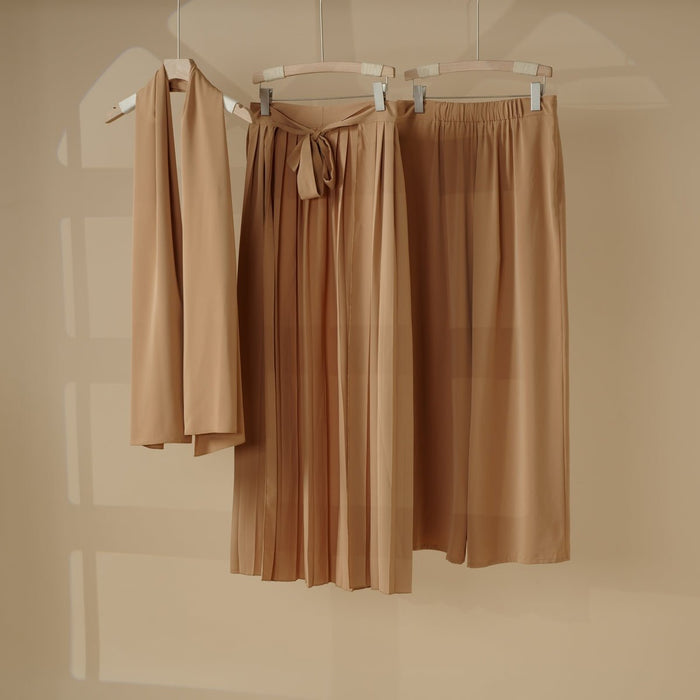 Pleated Overskirt, Wide-Cut Pants & Matching Hijab Set (MS025)