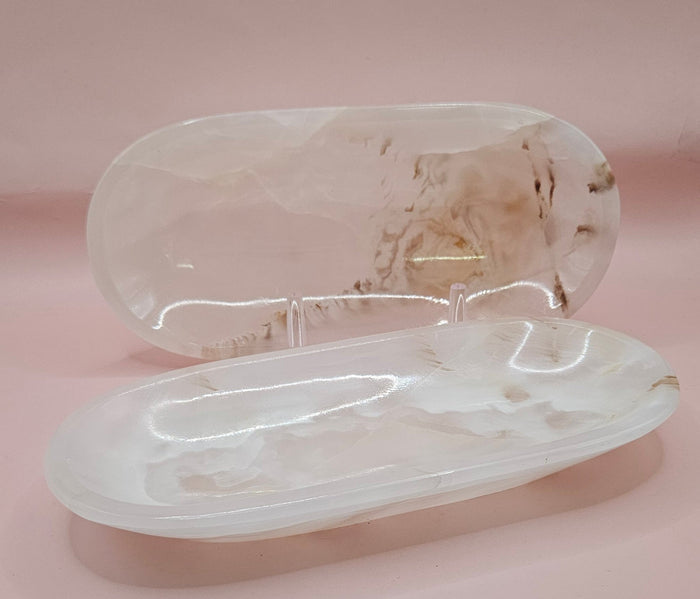 Polished Onyx Oval Dish – Natural Stone Accent Tray (Approx. 8.5x4")