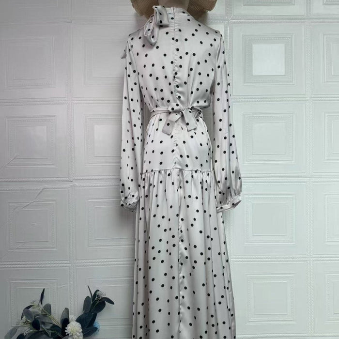 Polka Dot Satin Maxi Dress(MS449)