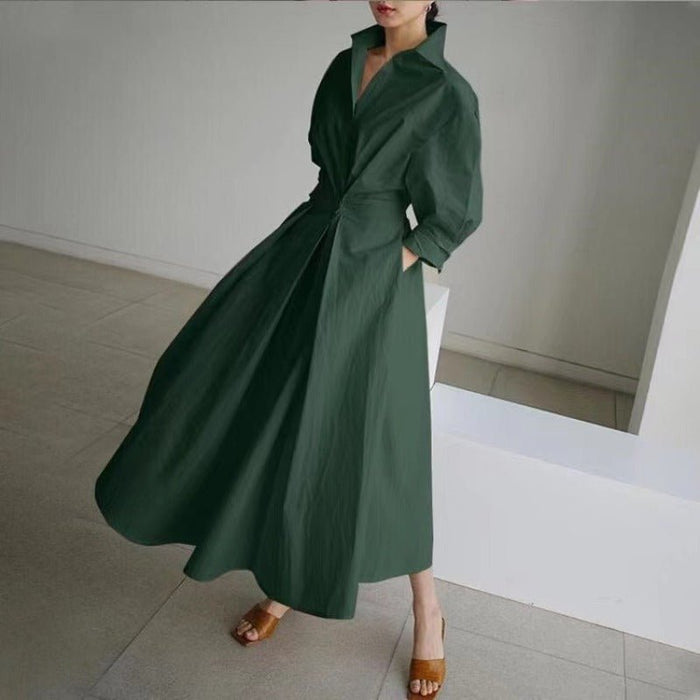 Polo Collar Long Sleeve Maxi Dress(MS116)