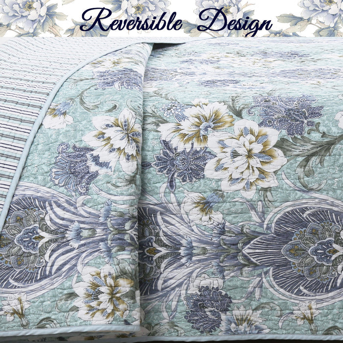 Porcelain Vase Cotton 3-Piece Reversible Quilt Bedding Set