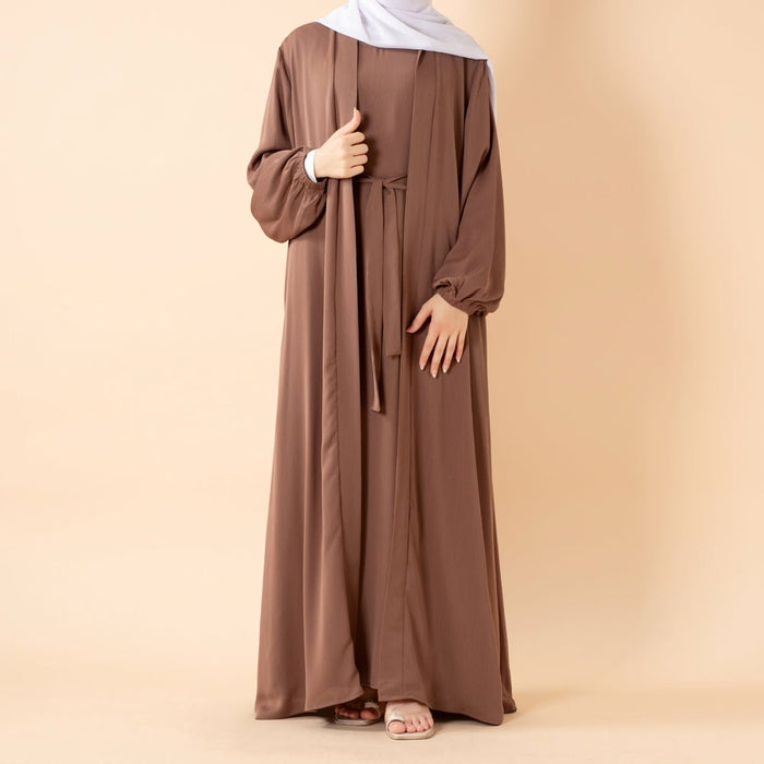 Premium Nida Zoom Open Abaya 3-Piece Set (MOA239)