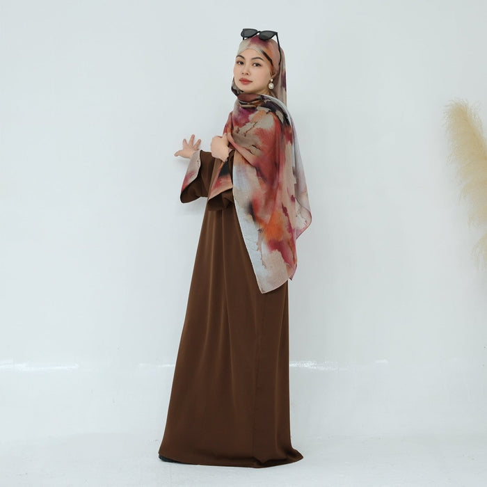Printed Cuff Nida Abaya & Hijab Set | Relaxed Pocket Maxi Dress Abaya (MA360)