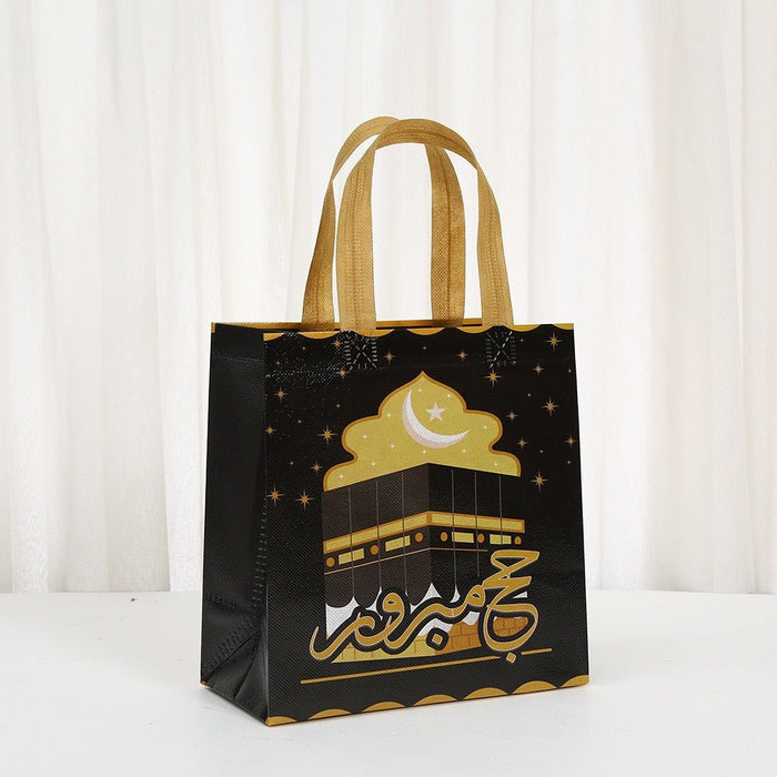 Ramadan Eid Mubarak Handheld Gift Bag Set | Kaaba Print Non-Woven Tote Bags (MAC388)