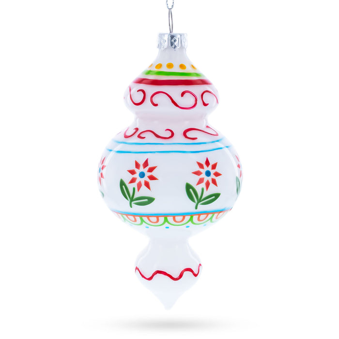 Red Flowers and Swirls Glass Christmas Ornament