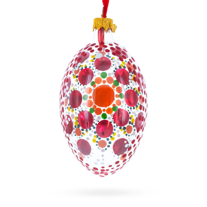 Red Poppy Floral Glass Egg Ornament 4 Inches