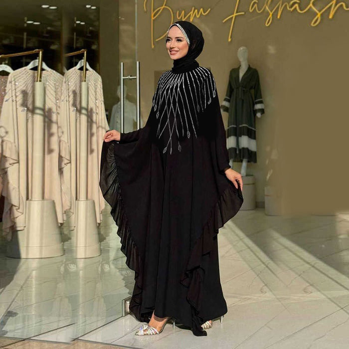 Rhinestone Embellished Butterfly Sleeve Abaya | Art Deco Kaftan Gown (MA374)