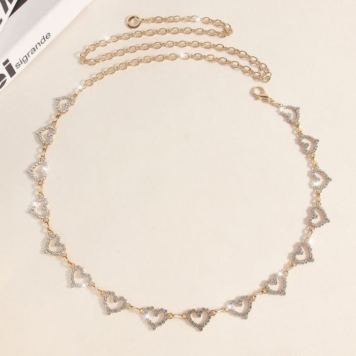 Rhinestone Heart Waist Chain | Crystal Body Chain Belt(MAC361)