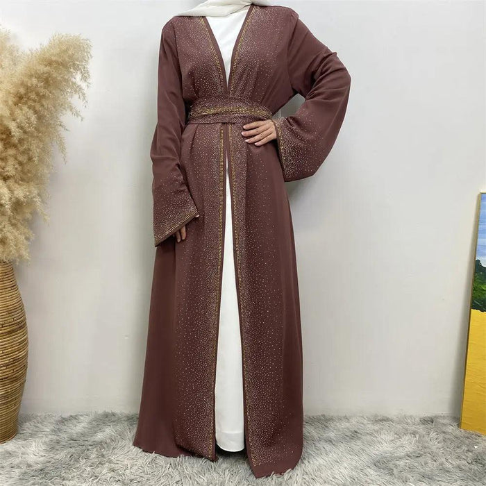 Rhinestones Open Abaya With Side Pockets (MOA046)
