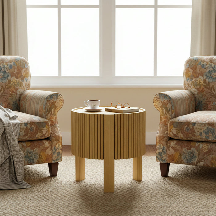 Round Fluted Side Table with Storage