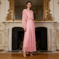 Round Neck Ruched Bodice Lantern Sleeve Floor-Length Dress(MS402)