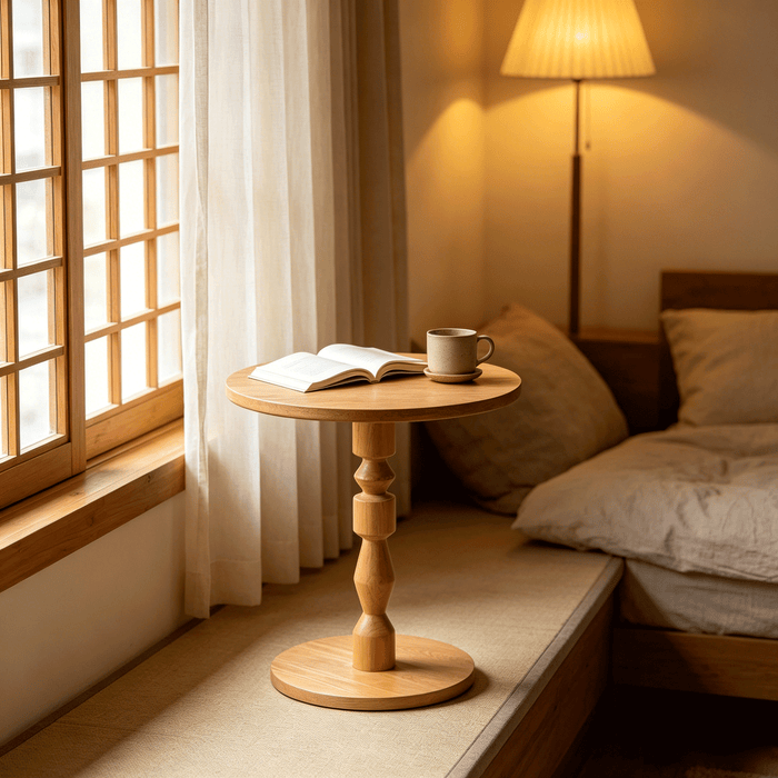 Round Side Table with MDF Tabletop and Solid Wood Legs