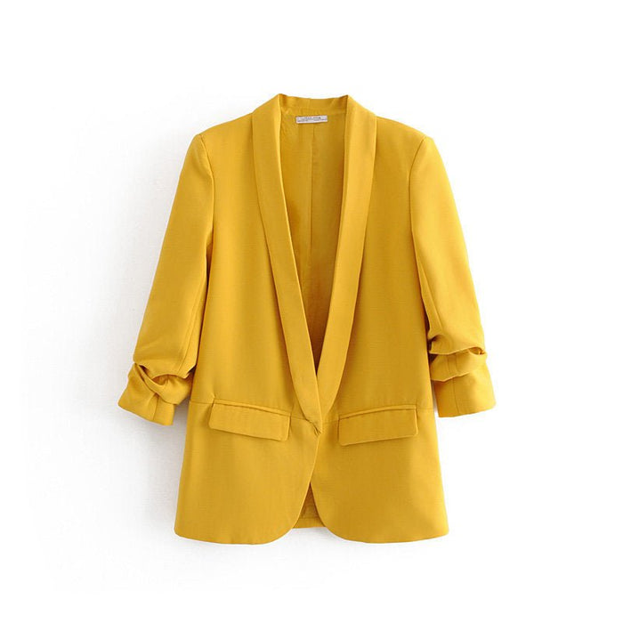 Ruched Sleeve Blazer | Three-Quarter Sleeve Longline Jacket (MS241)