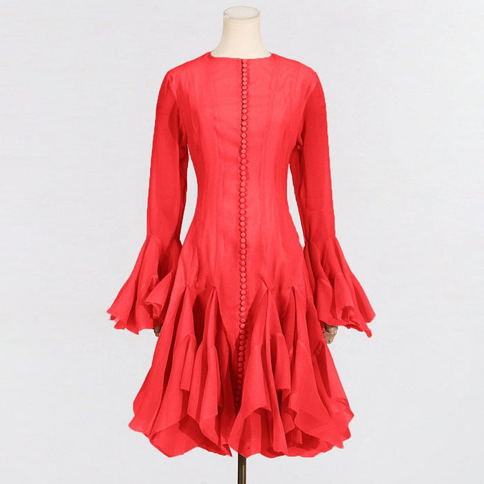 Ruffle Hem Dress with Sheer Sleeves(MS304)