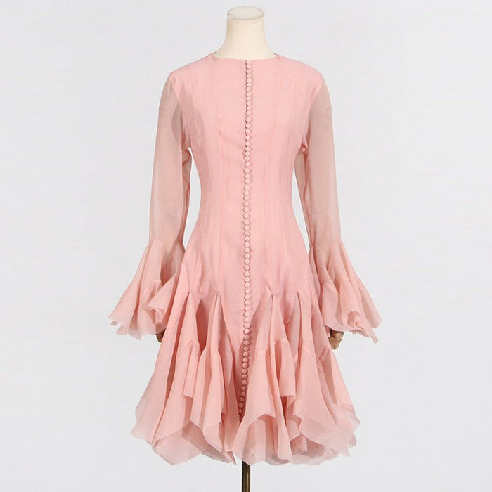 Ruffle Hem Dress with Sheer Sleeves(MS304)