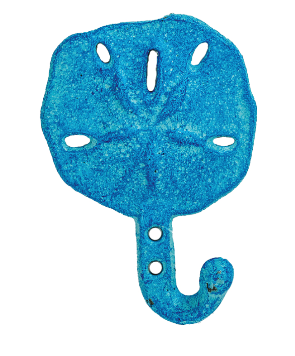 Sand Dollar Wall Hook – Beach Blue Cast Iron Coastal Décor (4.25"H x 3"W)