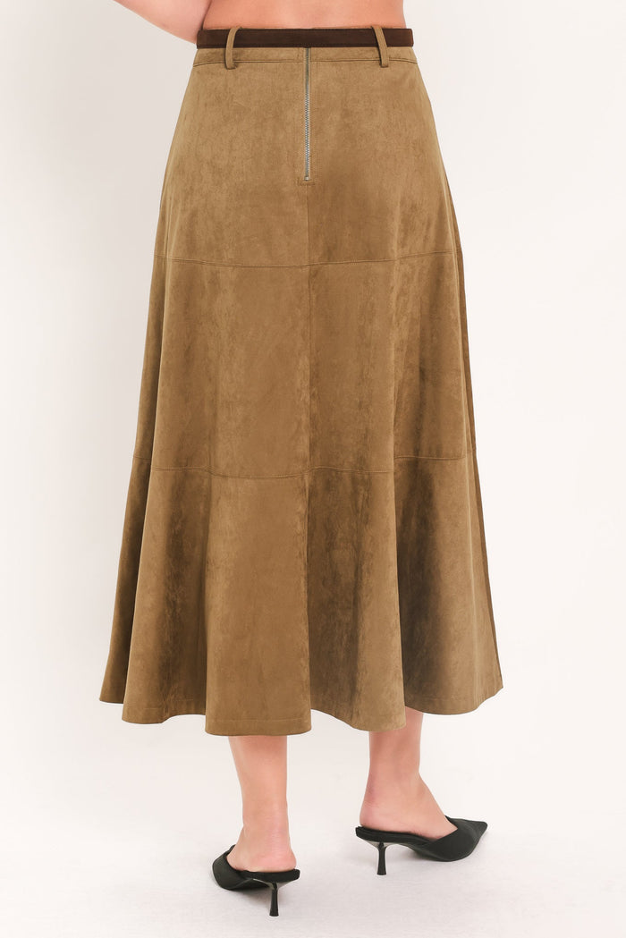 SANDSTONE SILHOUETTE FAUX SUEDE MIDI SKIRT