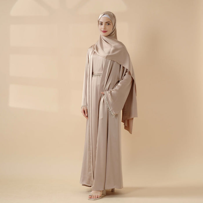 Satin Abaya With Matching Belt Made Of Diamond Tassel (MOA010)