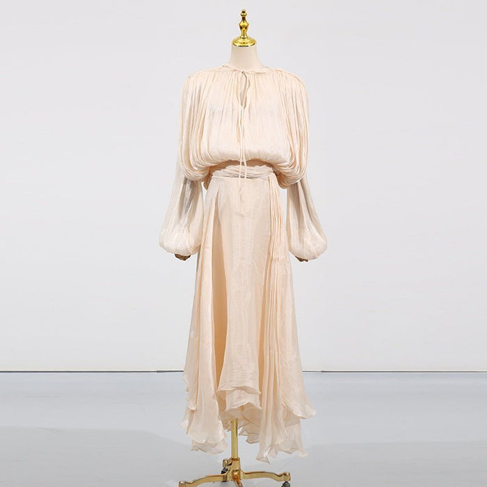 Satin Tie-Neck Blouson Dress(MS354)
