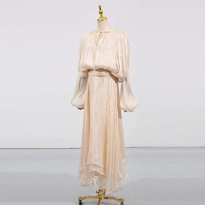 Satin Tie-Neck Blouson Dress(MS354)