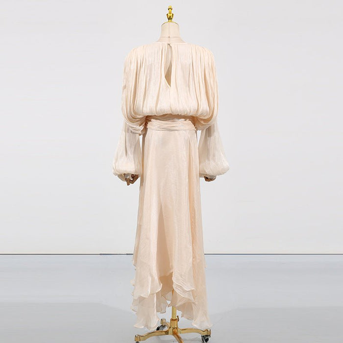 Satin Tie-Neck Blouson Dress(MS354)