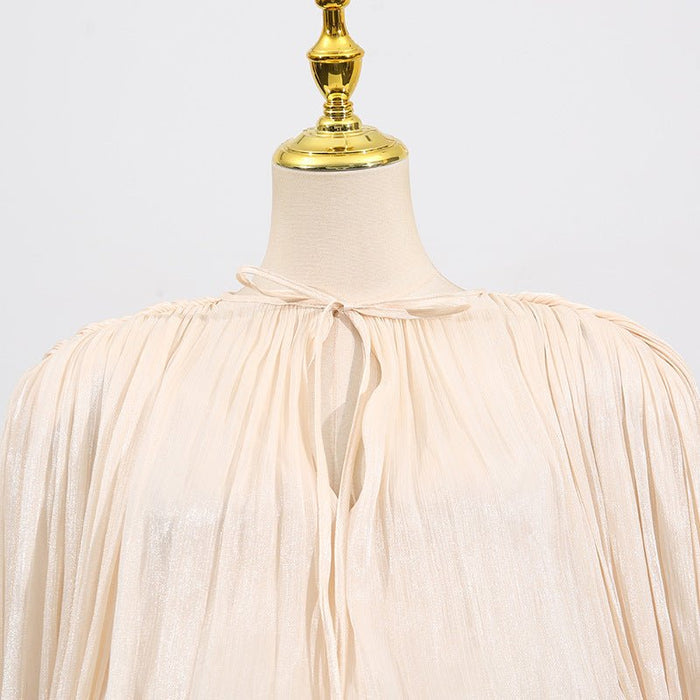 Satin Tie-Neck Blouson Dress(MS354)