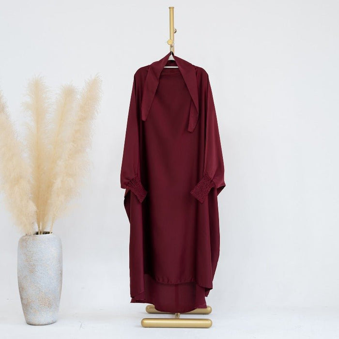 Satin Velvet Mother Daughter Matching Set | Full Circle Maxi Dress with Hijab & Batwing Sleeves(MJ022)