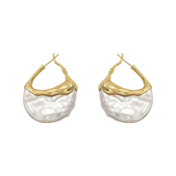 Sculpted Pearl Drop Hoop Earrings (MAC415)
