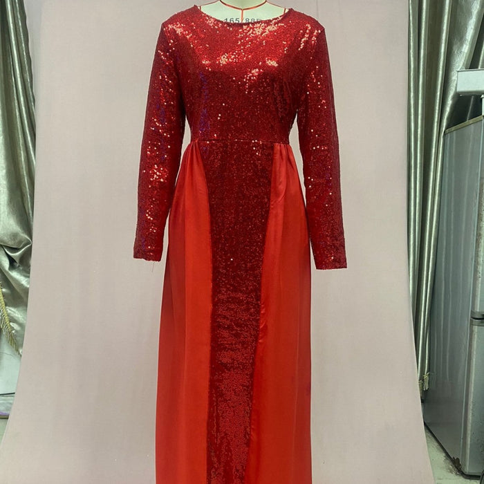 Sequin Gown Long Sleeve Fitted Maxi Dress(MS235)
