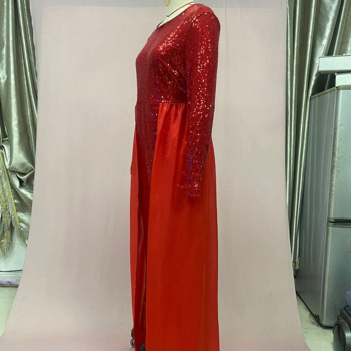 Sequin Gown Long Sleeve Fitted Maxi Dress(MS235)