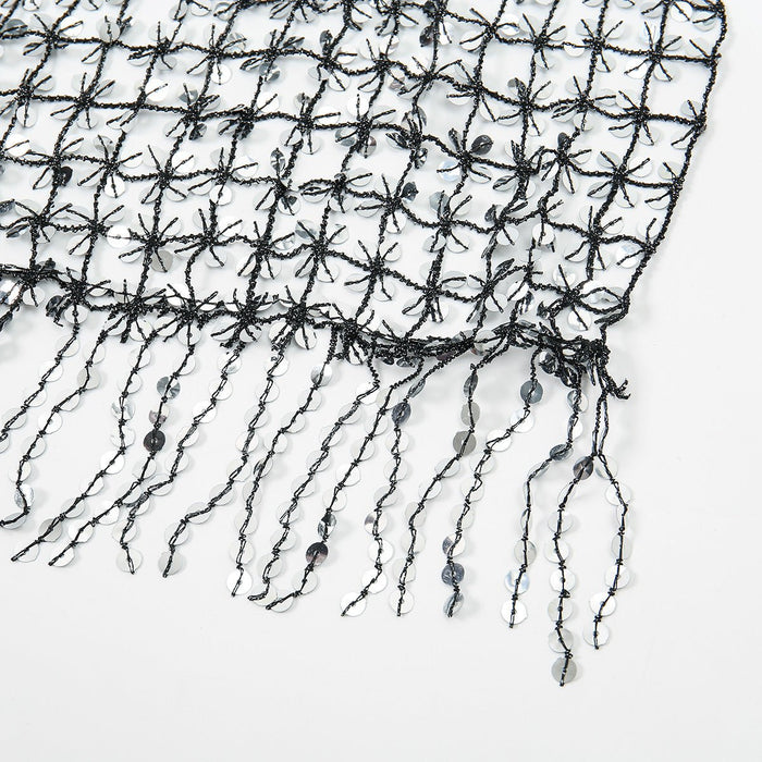 Sequin Mesh Shawl Hijab with Fringe(MH206)
