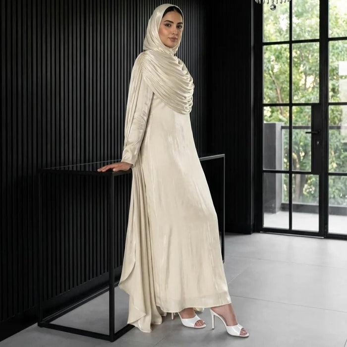 Shimmer Island Silk Cape Sleeve Abaya Dress with Matching Hijab(MA429)
