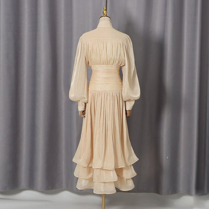 Shimmer Tiered Ruffle Dress with Pearl Buttons(MS322)