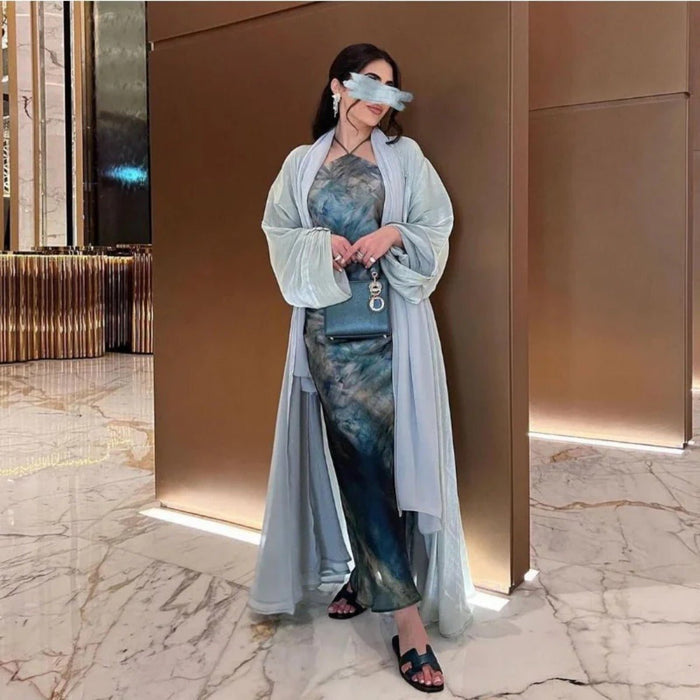 Shiny Satin Open Abaya | Shiny Abaya With Flying Sleeves (MOA141)