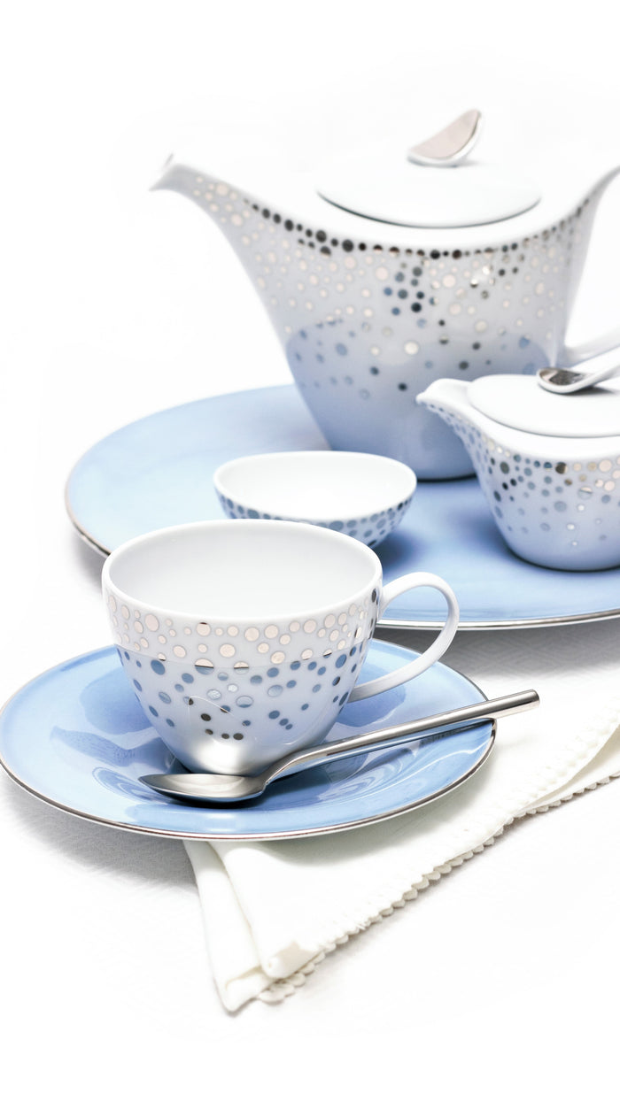 Silver Rain Tea Cup + Saucer (Set of 2)