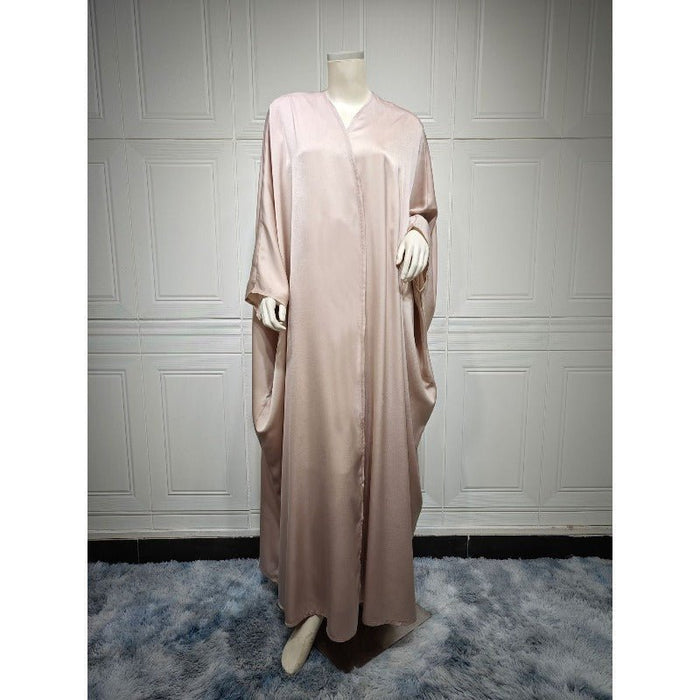 Soft Forged Bat Sleeve Abaya Robe | V-Neck Satin Cardigan Dress(MOA224)