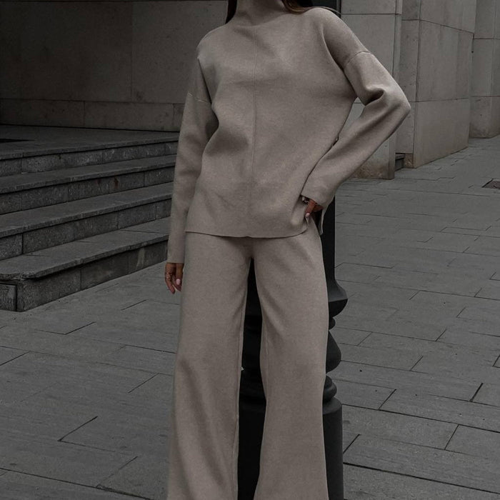 Solid Color Asymmetric Tunic & Wide Leg Pants Set(MS174)