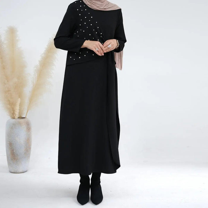 Solid Color Pearl Splice Abaya (MOA031)