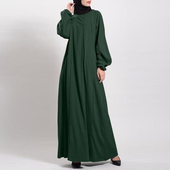 Solid Color Puff Sleeves Maxi Dress Loose Robe – Modest Elegant Bubble Sleeve Abaya(MA271)