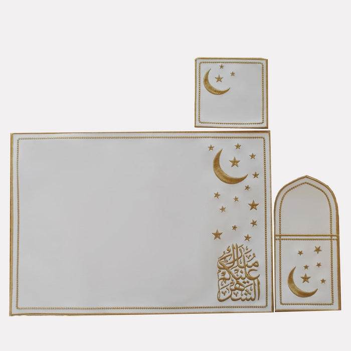 Star & Crescent Embroidered Leather Placemat Set | 3-Piece Dining Table Decor (MAC390)