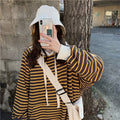 Striped Drawstring Hooded Long Sweater Dress (MS071)