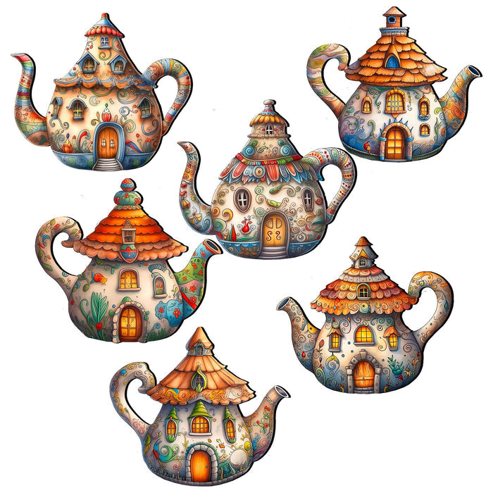 Teapots Decorative Eco Wood Magnets Set of 6 by G. Debrekht - Love Family Decor - 8090072G-S6