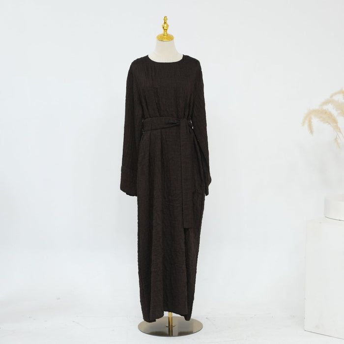 Textured Jacquard Abaya with Batwing Cardigan & Belt(MOA281)