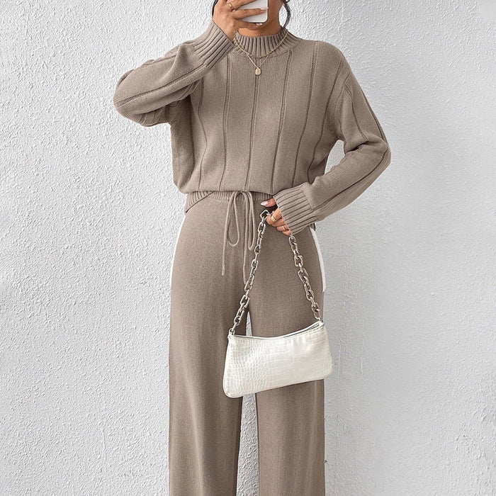 Textured Knit Sweater & Wide-Leg Trouser Set(MS448)