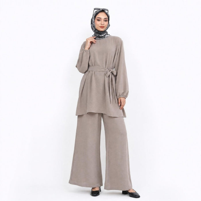 Textured Longline Top & Wide-Leg Trouser Set(MS455)
